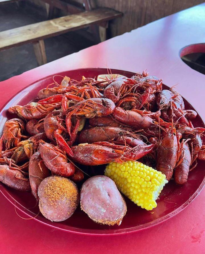 Boiled crawfish with corn and potatoes
